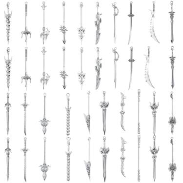 Imagem de Qianyu 40 peças de facas antigas espadas marcadores de página pingentes de espada mini faca antiga acessório para presente artesanato samurai faca antiga para amantes de livros, faça você mesmo, colar