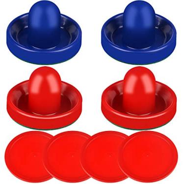 Imagem de ONE250 Air Hockey Pushers and Red Air Hockey Pucks, Goal Handles Paddles Acessórios de Substituição para Tabelas de Jogo (4 Striker, 4 Puck Pack), Blue & Red