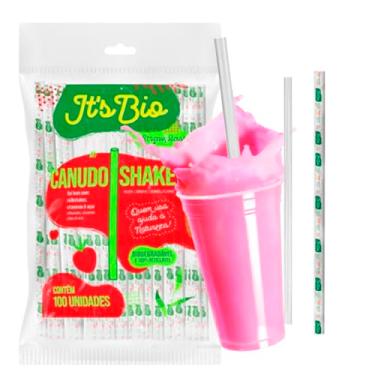 Imagem de Canudo Biodegradável Milk Shake C/100 unid Transparente 8mm Strawplast Açaí Vitaminas