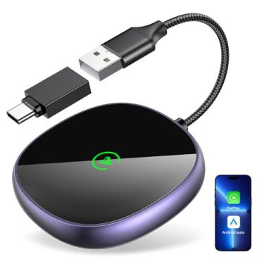 Imagem de AuroraLink Adaptador Carplay sem fio para iPhone e Android Auto 2 em 1 Plug & Play Adaptador sem fio Carplay de baixo atraso converte com fio para dongle Apple Carplay para iOS 10+/Android 11+ (roxo)