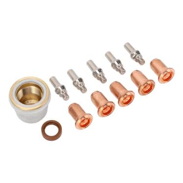 Imagem de Consumíveis Tocha de Corte de Plasma, Conjunto de Liga de Zinco de Latão, Fácil Substituição para PT 60 IPT 60 IPT 40 PT40, Com Anel Giratório Tampa do Bico do Eletrodo