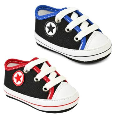 Imagem de Kit Com 2 Pares Sapatinho De Bebe recém nascido Saida De Maternidade T12 (PRETO/VERMELHO E PRETO/ROYAL, BR, Bebê, Numérico, 14)