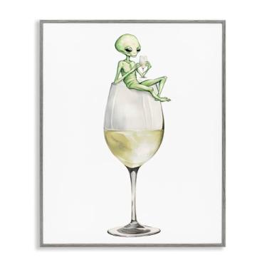 Imagem de Stupell Industries Alien empoleirado em vidro champanhe cinza emoldurado arte giclée, design por Lil' Rue, 40,6 x 50,8 cm