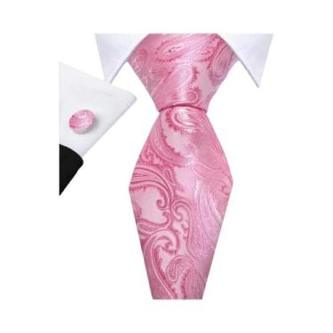 Imagem de Conjunto de Abotoaduras e Gravata Masculina - Seda Pêssego Coral Rosa 