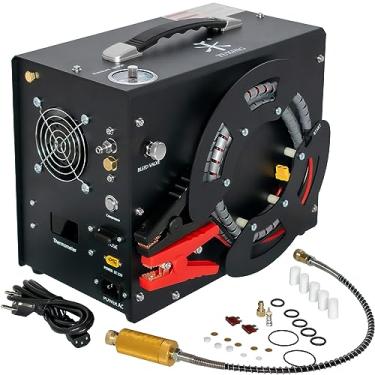 Imagem de Compressor de ar Pcp TUXING 4500Psi, vertical + carretel de arame portátil, parada automática, por carro 12V DC ou casa 220V AC para paintball/PCP rifle de ar/tanque (TXES062）