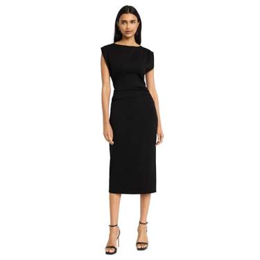 Imagem de Donna Morgan Vestido feminino sem mangas gola canoa midi bainha detalhe franzido lateral - elegante traje formal coquetel, Preto, P