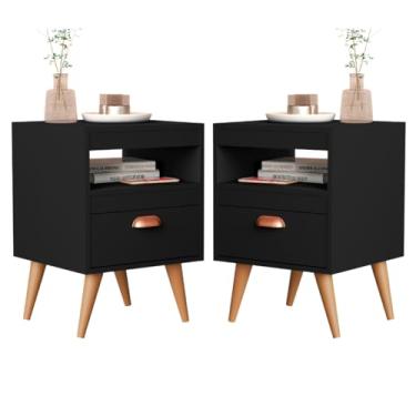 Imagem de Kit 2 Mesa De Cabeceira Para Quarto Alice Com Pés e Gaveta Com Nicho Criado Com 2 Unidades Mobi Shop (Preto Flex)