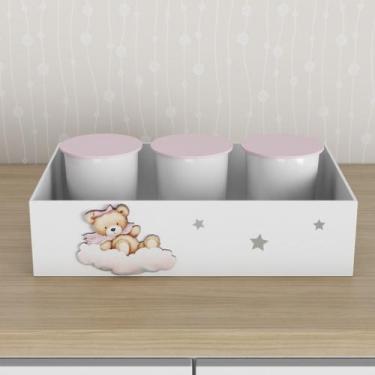 Imagem de Trio de Potes e Bandeja Kit Higiene MDF Ursa Balão - Neném na Nuvem, R