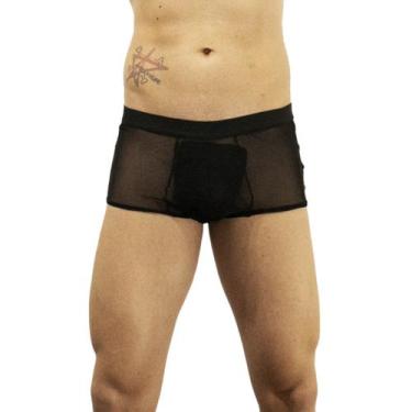Imagem de Cueca Mini Boxer Preta Transparente Sexy em Tule John Skull, Preto, M