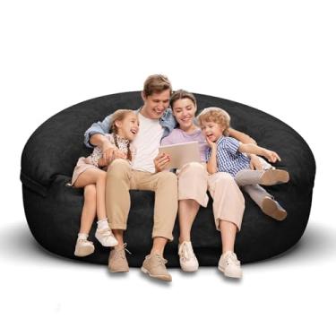 Imagem de Cadeira de pufe para adultos de 1,8 m, capa macia removível para quarto de adolescentes/meninas, poltronas fofas gigantes de chão redondo (sem enchimento, preto)