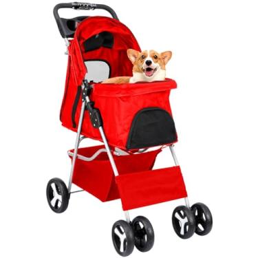 Imagem de CARRINHO DE PASSEIO TRANSPORTE PET CÃS E GATOS PARA VIAGEM, DOBRÁVEL (Vermelho)