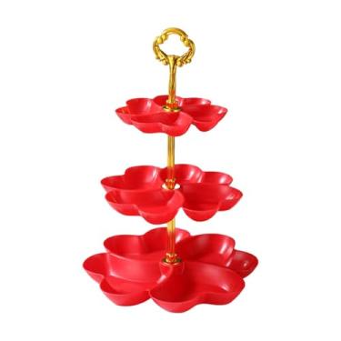 Imagem de Ioensy Suporte para lanches de frutas, pratos de servir de três camadas, bandejas, travessas, presentes, suporte para bolo, ornamento para festas em casa, Vermelho