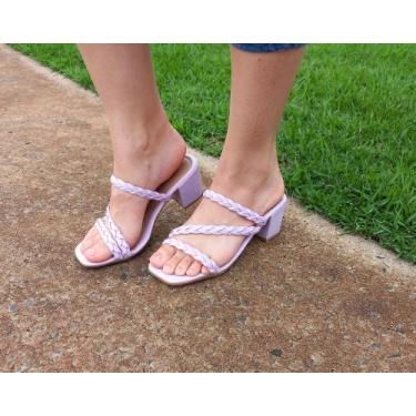 Imagem de Tamanco Feminino Sandália Trança Trancado Salto - Rozes Shoes, Lavanda