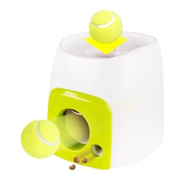 Imagem de Lançador Automático de Bolas para Cães, Lançador De Bola De Tênis Para Cães, Brinquedo De Quebra-Cabeça Interativo Indestrutível Com Dispensador De Petiscos Para Treinamento De Filhotes Em Interior E