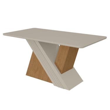 Imagem de Mesa de Jantar Vênus 170 cm Amêndoa Clean Off White Tampo com Vidro - Lopas