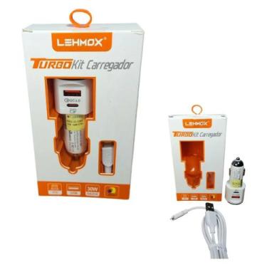 Imagem de Kit Carregador Veicular Turbo 30W - Lehmox LE-507-4 (USB + Tipo-C)