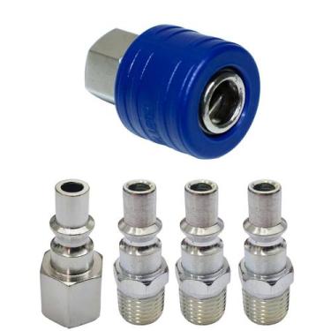 Imagem de Jogo Engate Rápido 1 4 Azul 1 Pino Femea 3 Pinos Macho - BRAMAIS