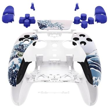 Imagem de eXtremeRate Conjunto Completo Com Botões, Capa Para Touchpad Compatível Controle Ps5 Edge, Acabamento Decorativo De Substituição The Great Wave, Placas Frontais E Traseiras