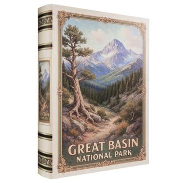 Imagem de XIAOAIKA Caixa decorativa de madeira – Caixas de livros falsas vintage com design de parque nacional, armazenamento secreto com fecho magnético, capa de couro, perfeita para estante de livros de