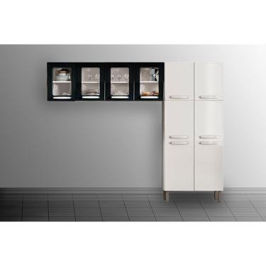 Imagem de Kit de Cozinha Modulada 3 Peças Evidence (2 Armários + 1 Paneleiro) CPT64 Branco/Preto - Bertolini