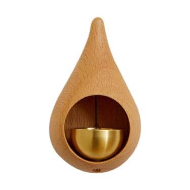 Imagem de KiBcsLic Campainha de madeira para abertura de porta, presente de inauguração com campainha de latão para jardim, quintal, geladeira, loja, Cor de Madeira