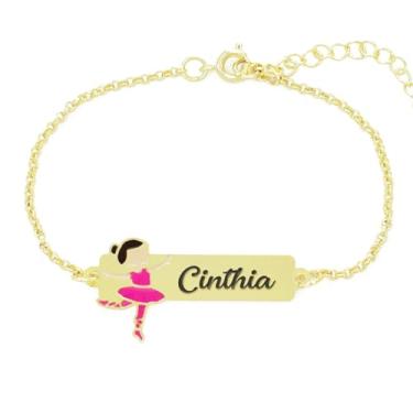 Imagem de Pulseira Feminina Personalizada Bailarina Nome Cinthia Banhada Ouro 18K - 999015266