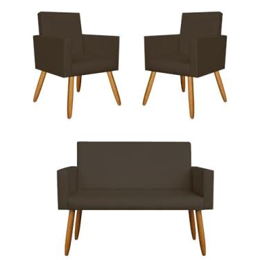 Imagem de Kit Sofá Namoradeira + 2 Poltrona Decorativa Tecido Courino Cor:courino Marrom