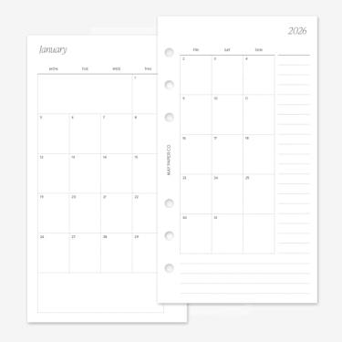 Imagem de MAY PAPER CO. Recarga de planejador mensal pessoal 2026 com anotações, agenda mensal em duas páginas para filofax pessoal e agenda LV MM 6 anéis 9 x 16,75 (meses contínuos, início de segunda-feira)