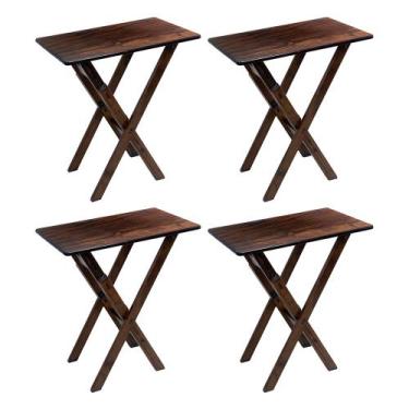 Imagem de Kit 4 Mesas Aparadores Compacto 43x68 Madeira Dobravel Bares Imbuia / 
