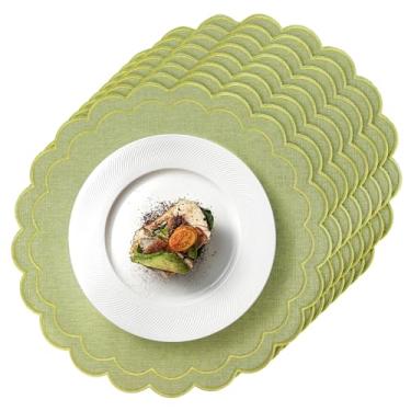 Imagem de Conjunto de 8 jogos americanos de linho de algodão, 38 x 38 cm, tapetes de mesa em tecido de camada dupla, lavável na máquina, sem rugas, para decoração de hotel, restaurante, cozinha, verde