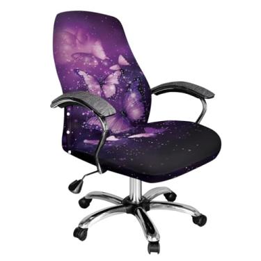Imagem de Wiryuouvt Capa para cadeira de escritório borboleta roxa gótica moderna e extensível para cadeira de mesa, capa giratória para decoração de casa, elastano com encosto alto, P