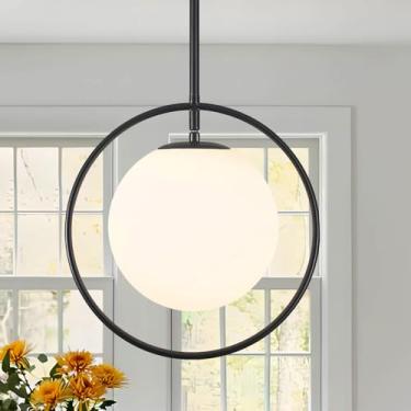 Imagem de SUNVKWEY Iluminação de ilha de cozinha preta, luminárias pendentes de meados do século 30 cm, luminárias suspensas modernas, luminária pendente grande com altura ajustável para sala de jantar, quarto