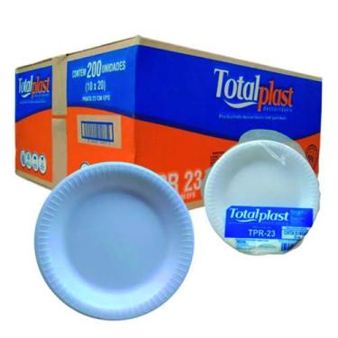 Imagem de Prato isopor raso festa descartavel churrasco 23cm c/200 uni - TOTALPL
