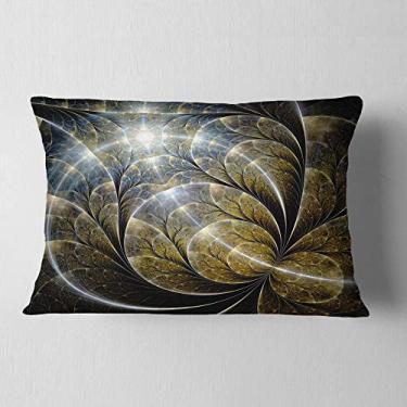 Imagem de Flor fractal dourada simétrica Designart com iluminação floral sala de estar, sofá, almofada + capa de almofada impressa em ambos os lados 30,48 cm x 50,8 cm