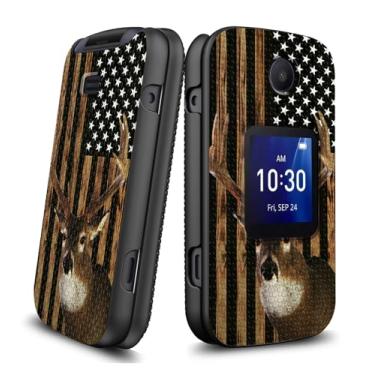 Imagem de RAUEDWDJS Capa para celular TCL Flip Plus 4058L/Alcatel Go Flip 4/TCL Flip Pro com protetor de tela, camada dupla à prova de choque capa protetora resistente para TCL Flip Plus - cervo bandeira