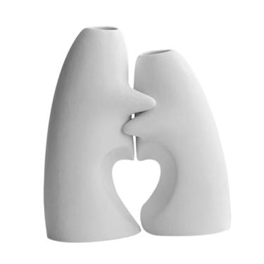 Imagem de Generic 2 peças de vasos de cerâmica para flores secas, decoração nórdica minimalista, vaso de plantas fofo para mesa, prateleira, sala de estar, Branco