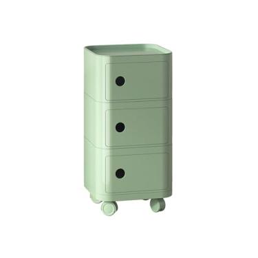 Imagem de Mesa de cabeceira redonda com 3 gavetas, mesa lateral de estilo moderno, armário de armazenamento multifuncional para sala de estar, quarto, banheiro (verde Matcha, quadrado com rodas, 3 camadas)