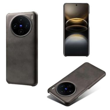 Imagem de Capa para vivo X100s 5G,Proteção contra quedas,Casca de volta de cor sólida simples,Design de couro de imitação de plástico-Black