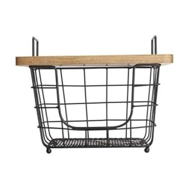 Imagem de Gourmet Basics by Mikasa Cesta de armazenamento de artesanato de cozinha empilhável pequena Metal Madam, 26 cm, preta