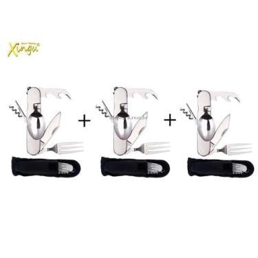 Imagem de Kit 3 Canivete Multifuncional XV1715 Camping Com Garfo e Colher - Xing