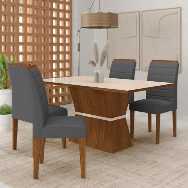 Imagem de Mesa 1,36 Biella Com 4 Cadeiras Estofadas Freijó/off/sd Cinza - M.a