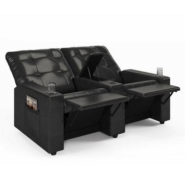 Imagem de Poltrona do Papai Reclinável Cinema 2 Lugares Manual Baú USB Haifa F05 Facto Preto B - Lyam Decor