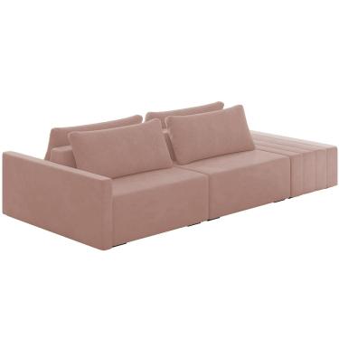 Imagem de Sofá Ilha Modular Para Sala 252cm com Puff Dublin K01 Veludo Rosê - Lyam Decor