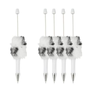 Imagem de PATIKIL Canetas fofas com contas, contas de plástico felpudas, esferográficas, para escrever presentes, materiais de escritório, 5 peças (leopardo branco)