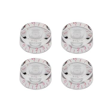 Imagem de DIAO79NI Botões de controle de velocidade de 18 estrias de tamanho métrico para guitarra elétrica Epiphone Les Paul SG Asia Import Guitar Bass Split Shaft Pots, transparente/vermelho (conjunto de 4)