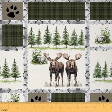 Imagem de Jejeloiu Tecido de estofamento de alce para cadeiras de 2 jardas caça de veados para projetos de bricolage em casa, decoração interna e externa à prova d'água para chifres de animais selvagens, casa