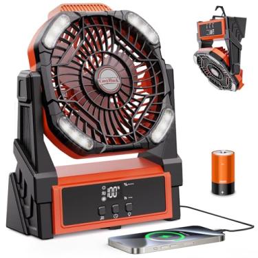 Imagem de CosyHack Ventilador de acampamento portátil, ventiladores operados por bateria recarregável de 20000 mAh com luzes, ventilador de barraca de praia ao ar livre, 4 velocidades, brilho ajustável para