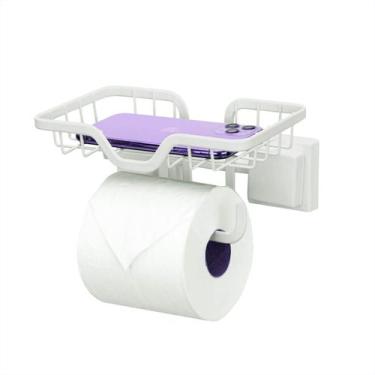 Imagem de Porta Rolo Papel Higiênico E Celular Aço C/ Adesivo Branco - Arthi, Br