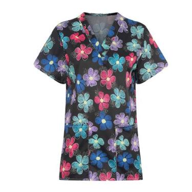 Imagem de Blusa feminina de manga curta com decote em V uniforme de trabalho Car