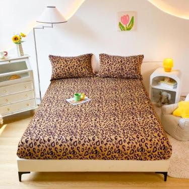 Imagem de Lençol com elástico LWeipSQLin Leopard Velvet Queen Size Preto